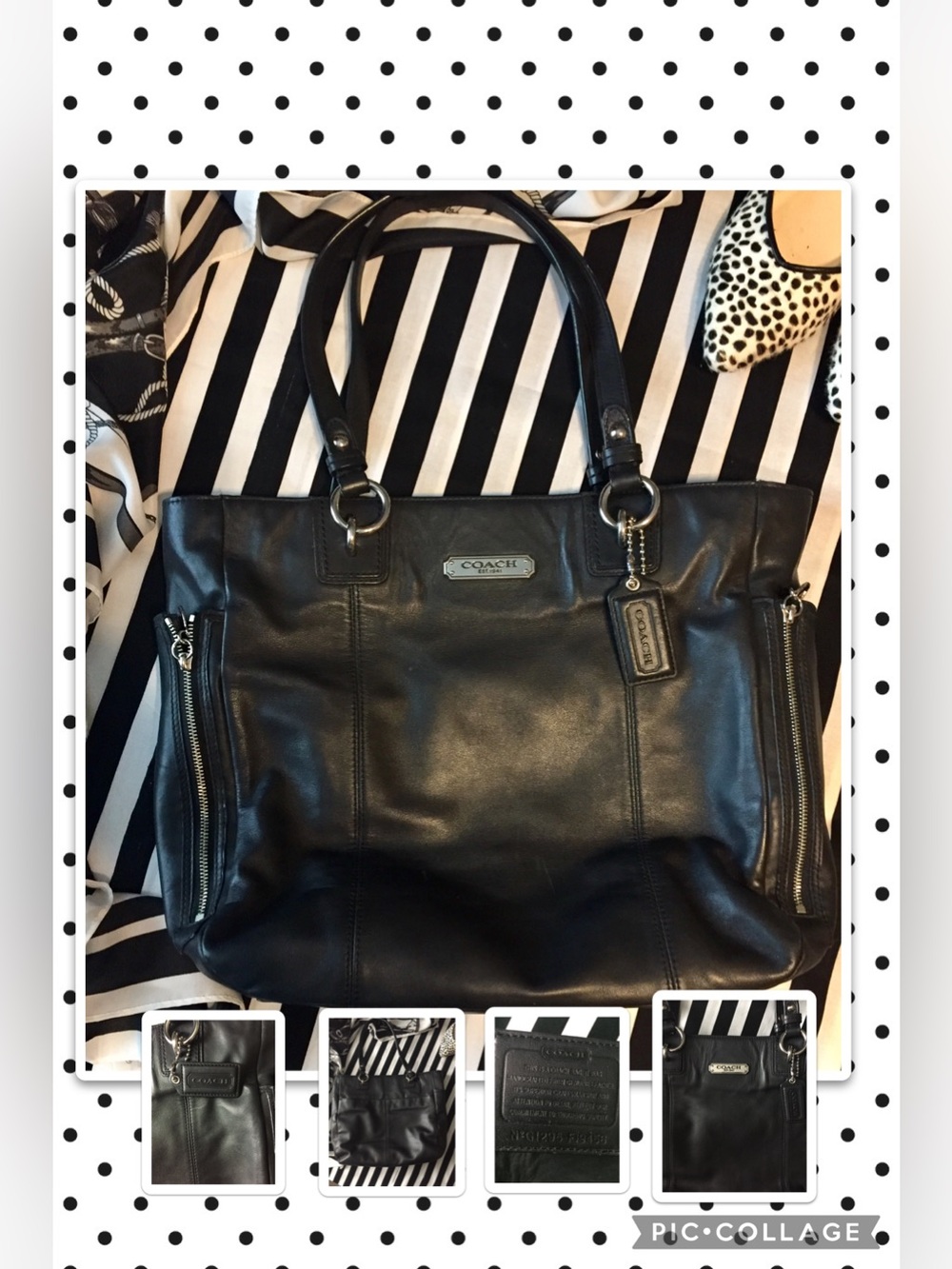 COACH Authentic Black Leather Tote Silver Hardware